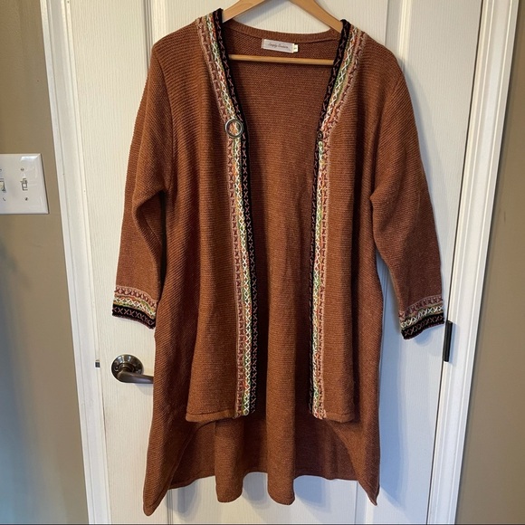 Simply Couture | Long Duster Open Cardigan Embroidered Small Lagenlook Heavy - Picture 7 of 11